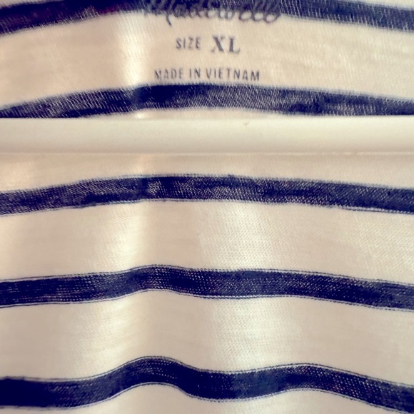 White and navy blue striped v neck T - Picture 2 of 2